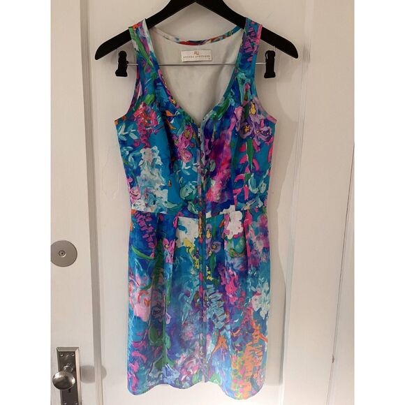 Amanda Uprichard Size Small Silk Zip Front Multicolor Tropical Sleeveless Dress - Picture 1 of 6